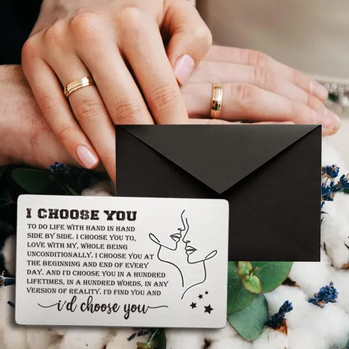 Miniatura 4 de FOKCBOCM Tarjetas de aniversario para él y ella, tarjeta de inserción de billetera con texto en inglés "I Choose You", divertida nota de amor