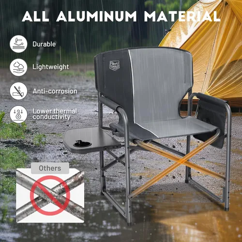 Miniatura 5 de TIMBER RIDGE Silla de camping de aluminio extra grande, silla de directores ligera y portátil con mesa auxiliar, bolsillo lateral desmontable