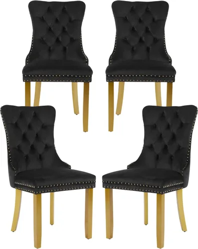 Miniatura 35 de Juego de 2 sillas de comedor de terciopelo, silla de comedor tapizada de alta gama con tirador de anillo en la espalda, adorno de clavos y patas