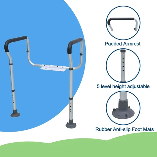 Miniatura 2 de Loyoda Marco de Seguridad para Inodoro con Patas Ajustables en Altura, Aleación de Aluminio de Grado Médico, Riel de Seguridad Resistente