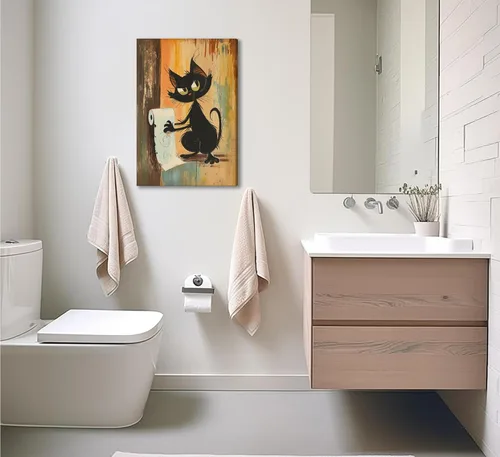 Miniatura 9 de Divertido Arte de Pared de Baño de Gato Negro en Lienzo Arte de Pared de Gato Abstracto con Imagen de Papel Higiénico Decoración de Pared Póster
