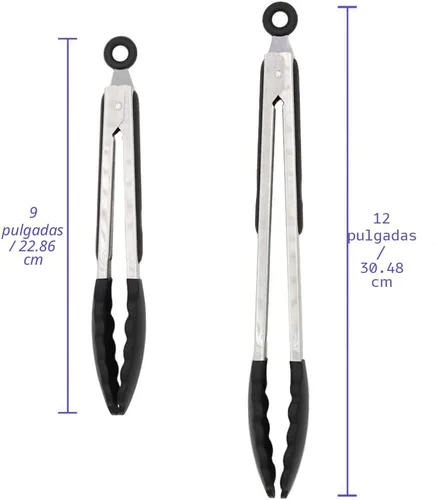Miniatura 3 de Paquete de 2 pinzas de cocina negras, de silicona premium sin BPA, antiadherentes, acero inoxidable, para barbacoa, para cocinar, asar a la Negro