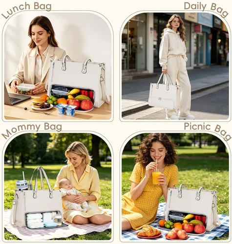 Miniatura 2 de Bolsa de mano para computadora portátil para mujer, 15.6 pulgadas, impermeable, de cuero, gran capacidad, maletín de trabajo para oficina y negocios