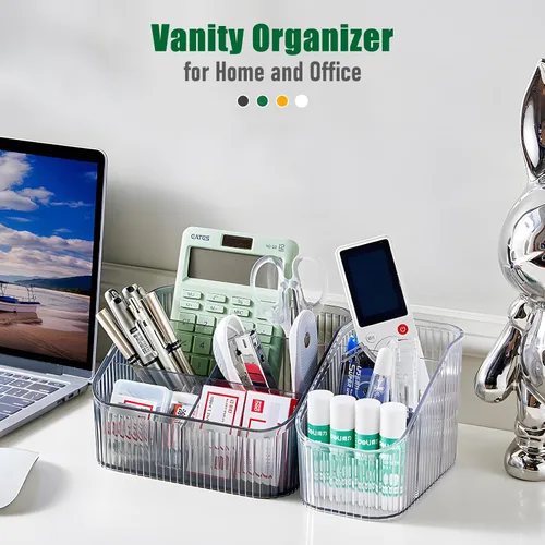 Miniatura 7 de Organizador de brochas de maquillaje ámbar para tocador, organizador de encimera de baño, 5 tazas, almacenamiento y exhibición de artículos