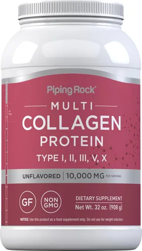 Piping Rock Proteína en polvo multicolágeno | 32 oz | Suplemento para mujeres y hombres | Tipos I, II, III, V, X | Sin sabor | Sin OMG, sin gluten
