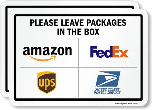 Miniatura 19 de SmartSign 7 x 10 pulgadas "Por favor, deje los paquetes en la caja - Amazon, FedEx, UPS, USPS" Letrero de instrucciones de entrega de metal