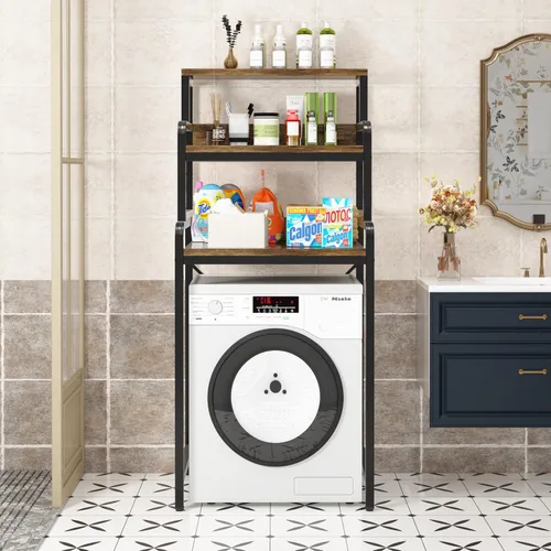 Miniatura 8 de Estante de 3 niveles para cuarto de baño, estante de almacenamiento para lavadora, estante de almacenamiento sobre la lavadora del inodoro