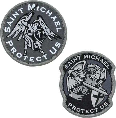 Great 1 Saint Michael Protect Us - Juego de parches tácticos militares (paquete de 2) - Tamaño redondo 3" - Cierre de gancho y bucle/respaldo - San