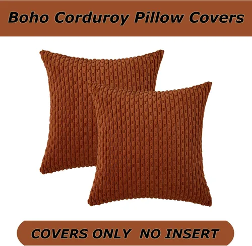 Miniatura 301 de K Kevin Textile - Juego de 2 fundas de almohada decorativas de corduroy suave azul con rayas estilo bohemio, fundas de almohada para sofá, cama