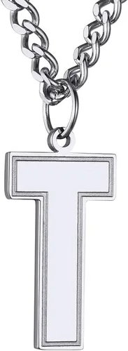 GoldChic - Collar con letra inicial para hombre, de acero inoxidable, collar de iniciales grandes para deportistas y atletas, colgante del alfabeto