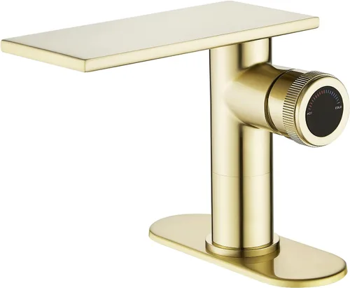 Miniatura 13 de Becola Grifo mezclador de lavabo alto tipo cascada de oro cepillado moderno con perillas ajustables y dos líneas de suministro