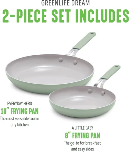 Miniatura 3 de GreenLife Juego de 2 sartenes de cerámica antiadherente de 8 y 10 pulgadas, sartenes ligeras y saludables sin PFAS, aptas para lavavajillas y horno