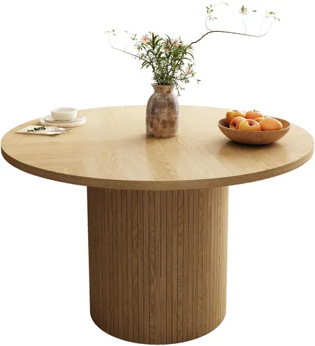 Miniatura 15 de Mesa de comedor redonda de 47 pulgadas, mesa de comedor acanalada de granja, mesa de comedor redonda pequeña de madera moderna para cocina, sala