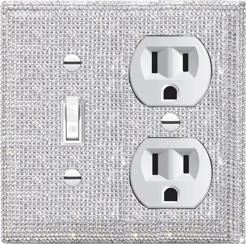 Miniatura 23 de Cubierta de placa de pared de diamantes de imitación plateados brillantes, cubierta de interruptor de luz de palanca doble, cubierta de salida