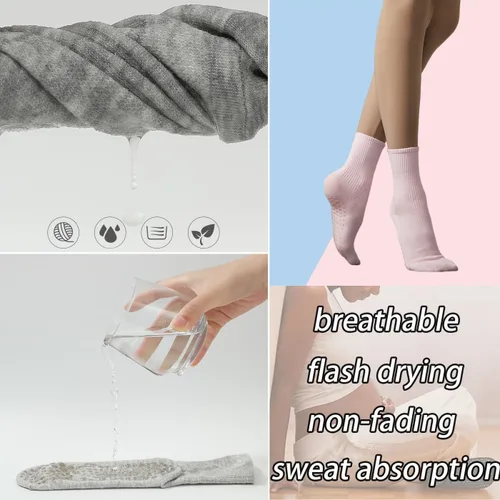 Miniatura 5 de Calcetines de agarre para mujer, calcetines de yoga para pilates, antideslizantes, barre danza, hospital, correr, lindo, de algodón, 3/4 pares