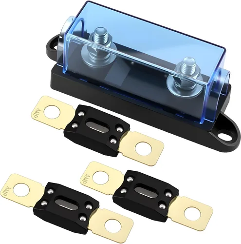Portafusibles MEGA/AMG de 1 vía 250A, fusible atornillado M8 5/16 pulgadas (paquete de 2 fusibles de 250 A + portafusibles de 1 vía)