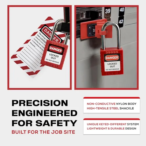 Miniatura 7 de Lockout Tagout Cerraduras conjuntos, 6 candado de seguridad rojo con llave diferente, 2 llaves por cerradura