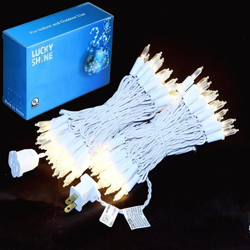Miniatura 9 de 100 luces LED de Navidad de color blanco cálido, tira de luces con cable blanco de 35 pies, certificación UL, calidad comercial, para árboles