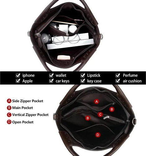 Miniatura 4 de Valrena Bolsos de cuero genuino para mujer, bolso cruzado retro, bolsos de hombro grandes, bolso de mano