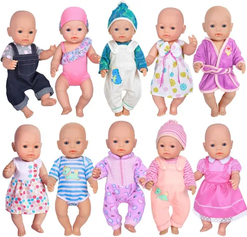 Miniatura 8 de ebuddy 6 juegos de ropa de muñeca para muñecas recién nacidas de 16.9 in, muñecas de bebé de 15 pulgadas, muñeca americana de 18 pulgadas 6