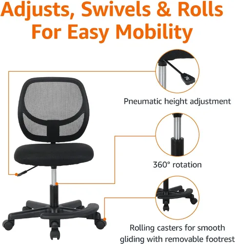 Miniatura 5 de Amazon Basics Silla de escritorio giratoria de malla de altura ajustable con respaldo bajo y reposapiés, silla con ruedas para una movilidad suave