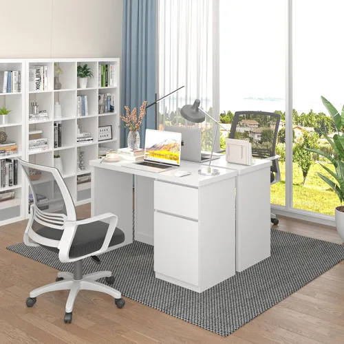 Miniatura 7 de Furtble - Escritorio blanco con cajones, escritorio pequeño de 43 pulgadas, lindo escritorio para dormitorio, escritorios de PC para oficina