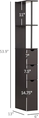 Miniatura 3 de HOMCOM Armario de almacenamiento de baño de 54 pulgadas de alto, torre de lino independiente con estante de 2 niveles y cajones, organizador de piso