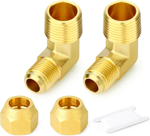 Miniatura 32 de GASHER Adaptador de codo de montaje de tubo de latón de 1/2 pulgada flare x 1/2 pulgada NPT macho Pipe