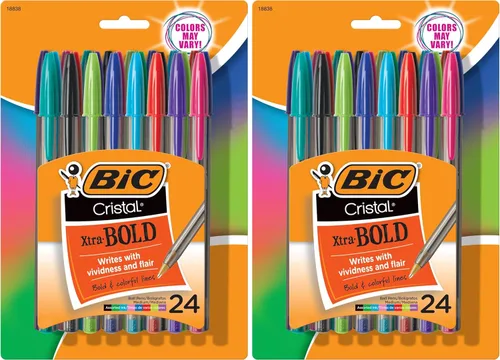Miniatura 11 de BIC Cristal Xtra Bold Bolígrafos de punta extra gruesa (1.6mm), tinta azul, paquete de 24 unidades, bolígrafos perfectos para líneas vívidas y Azul
