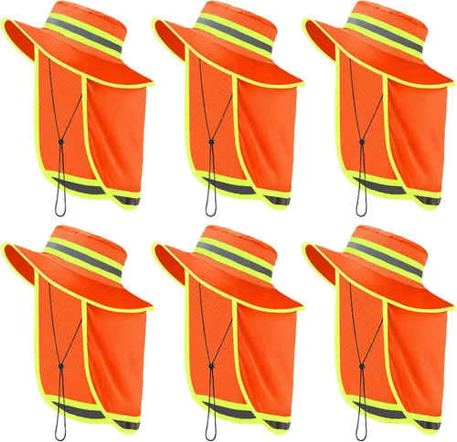 6 piezas de sombrero de seguridad reflectante de alta visibilidad con solapa para el cuello Boonie sombrero de ala ancha sombreros de trabajo gorra