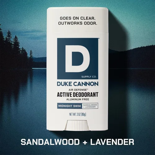 Miniatura 6 de Duke Cannon Midnight Swim - Desodorante sin aluminio para hombres - Air Defense, aroma de sándalo + lavanda, 3 oz - de larga duración, deslizamiento