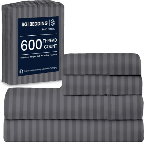 Miniatura 35 de SGI bedding Sábanas de Algodón Egipcio 100% Tamaño Full XL – Juego de Sábanas de 600 Hilos, Suaves, Frescas, Bolsillo Profundo de 16", Ropa de Cama