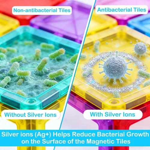 Miniatura 2 de Azulejos magnéticos antibacterianos, 32 unidades, juguete STEM para niños mayores de 3 años Bacteria resistant, Safer play, EPA-registered, Fits