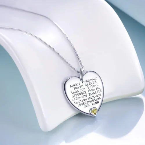 Miniatura 3 de YFN Collar con colgante de plata de ley Always Remember You are Braver Than You Believe Jewelry, Circonia cúbica