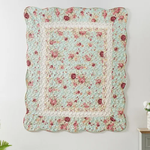 Miniatura 2 de Greenland Home Fashions Antique Rose - Manta acolchada de 100% algodón, diseño floral tradicional, 50 x 60 pulgadas, color azul