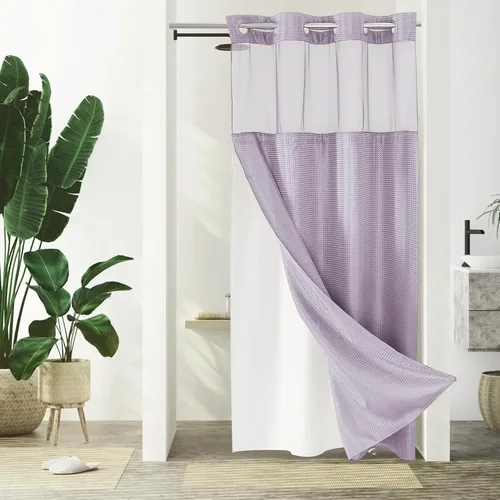Miniatura 43 de Gibelle: cortina de ducha pequeña para baño de 36x74, cortina de ducha de punto gofre con juego de forro de tela a presión, no necesita ganchos