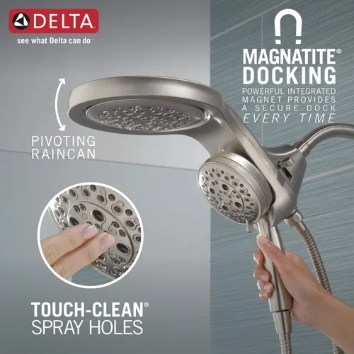 Miniatura 5 de Delta Faucet HydroRain 5-Spray H2Okinetic Cabezal de ducha dual con rociador de mano, cabezal de ducha cromado con manguera, cabezales de ducha