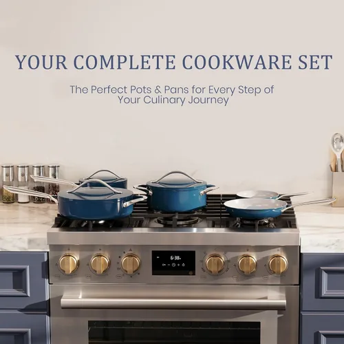 Miniatura 7 de CookinCraze Sartén antiadherente de cerámica de 8 pulgadas para todas las estufas, libre de PTFE/PFOA/PFAS, sartén no tóxica con mango que se Azul