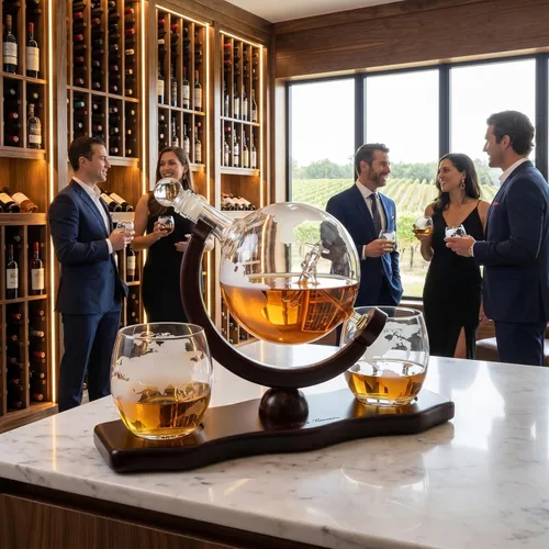 Miniatura 8 de Decantador del mundo grabado con globo de whisky, juego de regalo de whisky The Wine Savant con avión antiguo, piedras de whisky y 2 vasos de mapa