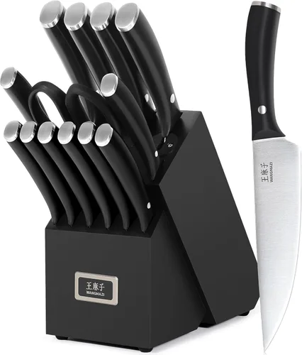 WANGMAZI Juego de cuchillos de chef Premium de alta calidad, mango ergonómico de remache de acero inoxidable de alto carbono, juego de cuchillos