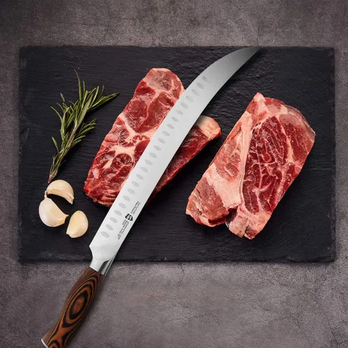 Miniatura 6 de TUO Cuchillo de carnicero – Cuchillos de carnicero de 12 pulgadas con borde de Granton curvado para cortar carne y verduras – Mango de madera
