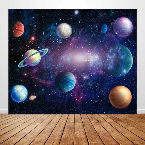 Miniatura 4 de Telón de fondo del espacio exterior con galaxia estrellada para bebés, niños y niñas, temática de planeta, fiesta de cumpleaños, 118 x 95.6