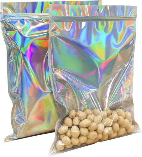 Miniatura 9 de 50 bolsas holográficas de Mylar de 5.5 x 7.8 pulgadas, bolsa resellable con cremallera, bolsas a prueba de olores para embalaje, muestras de brillo