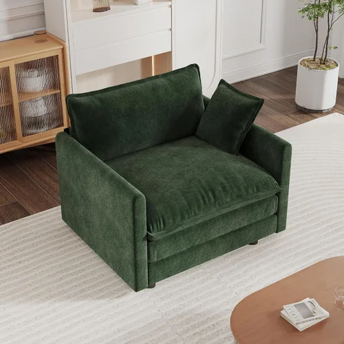 Miniatura 13 de mikibama Sofá de una plaza de 41.4 pulgadas, sillón cómodo tapizado profundo de chenilla con almohada decorativa para sala de estar, dormitorio