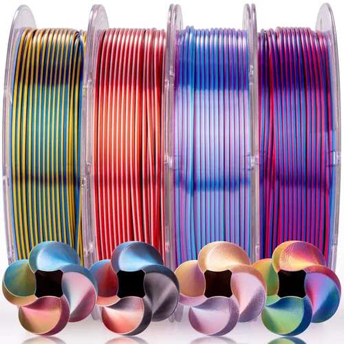 Miniatura 34 de AMOLEN Paquete de filamento PLA de seda para impresora 3D de 4.4 lbs, paquete de ácido poliláctico de doble color de 0.069 in, filamento PLA
