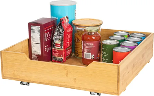 Miniatura 14 de Household Essentials Glidez - Organizador de almacenamiento extraíble de acero y bambú para uso debajo del fregadero o gabinete, diseño de 2