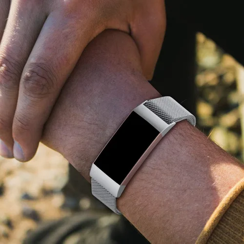 Miniatura 9 de Bandas de metal compatibles con Fitbit Charge 4 y Fitbit Charge 3 bandas para mujeres hombres, correa de repuesto magnética de malla de acero