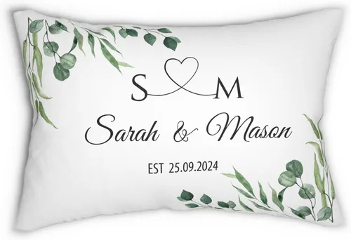 Miniatura 22 de Funda de almohada personalizada para boda con nombres de la pareja y fecha personalizada, almohada con monograma para aniversario de boda, Design #17