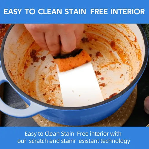 Miniatura 7 de Horno holandés de hierro fundido esmaltado de 3 cuartos con tapa - Asas dobles grandes - Apto para horno hasta 500°F - Olla redonda clásica para Azul