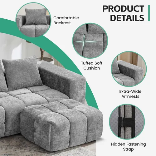 Miniatura 4 de Sofá biplaza modular sin huesos de 78.7 pulgadas, sofá de nube copetudo con asiento profundo, sofá de felpilla para sala de estar, sofá comprimido